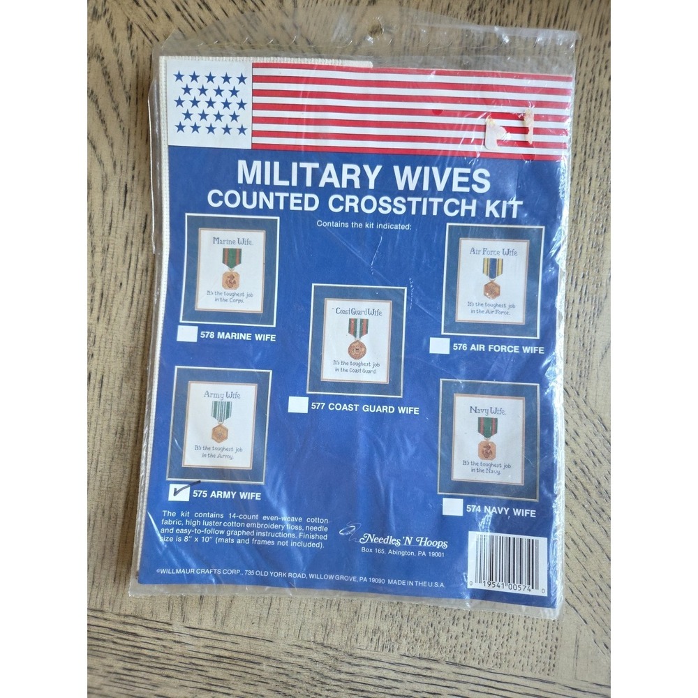 NEEDLES N HOOPS USA MADE MILITARY WIVES ARMY #575 COUNTED CROSS STITCH KIT NEW